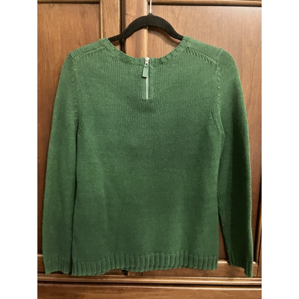 Talbots Sweater Womens Medium Petite Long Sleeve Pom Pom Green Back Zip Soft - Picture 7 of 8